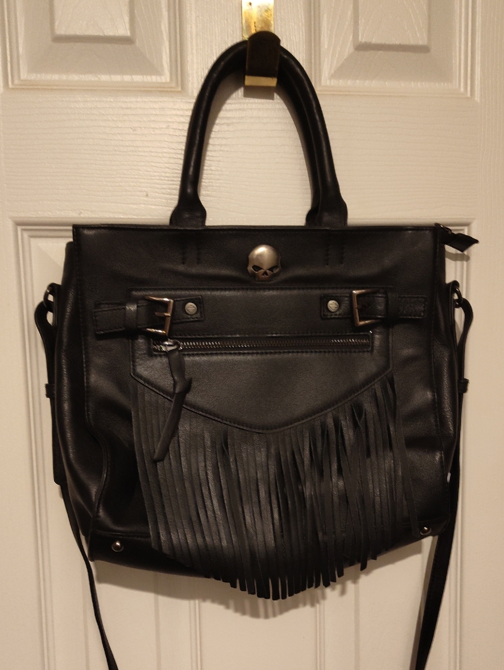 Harley-Davidson Black Fringe Shoulder Bag with Skull Accent
